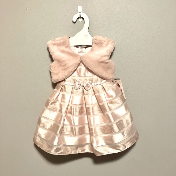 Jona Michelle Fancy Party Dress with Fur Shrug, Pink w/Sparkles - Size 3T (NWT) - Picture 1 of 8